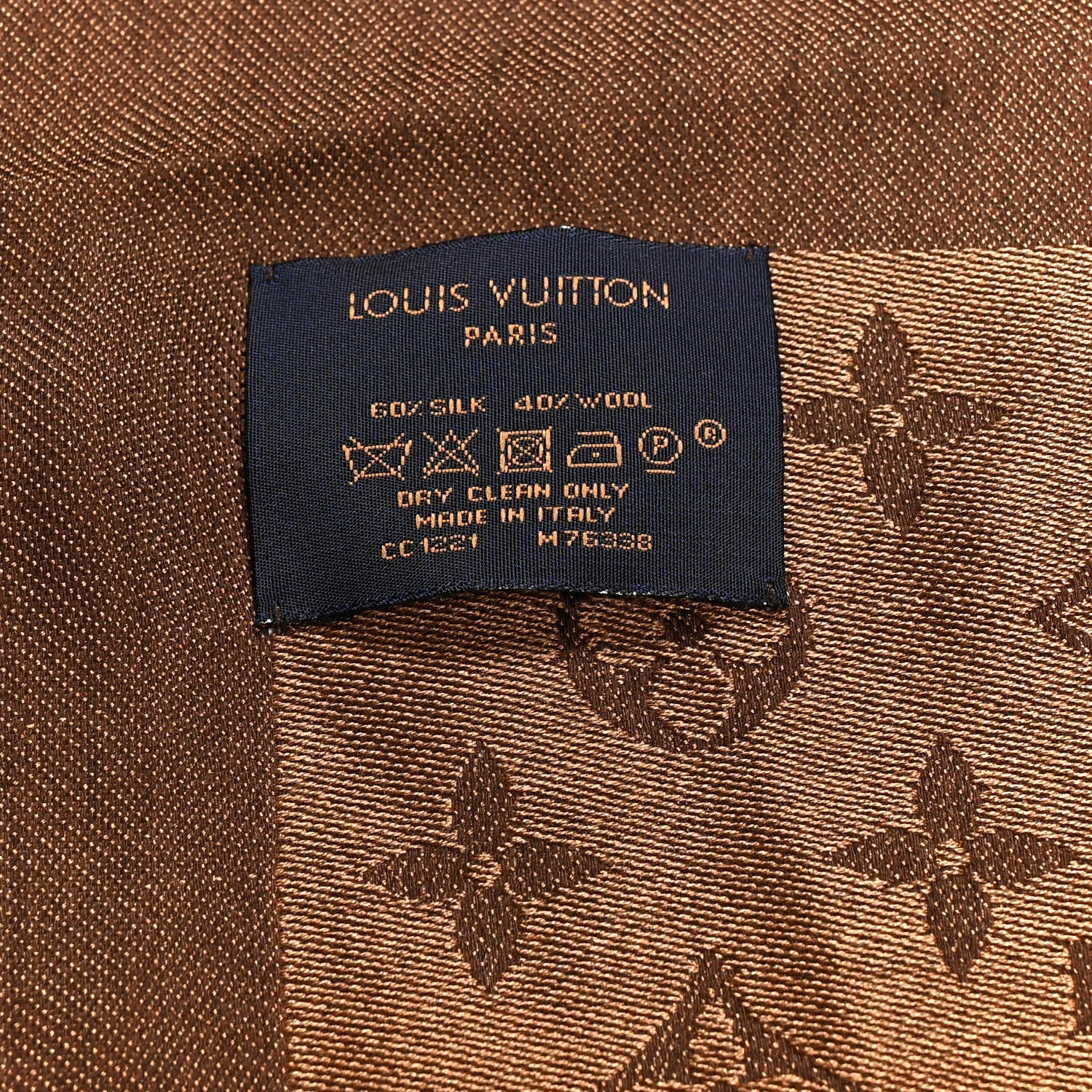 Louis Vuitton Wool Silk Monogram Denim Shawl Brown