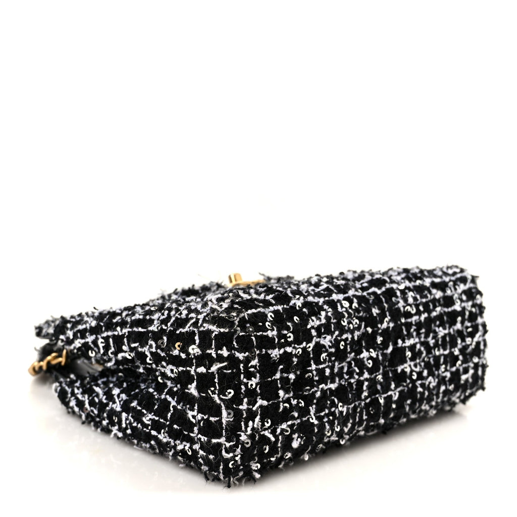 Chanel Tweed Quilted Nano Kelly Shopper Black White