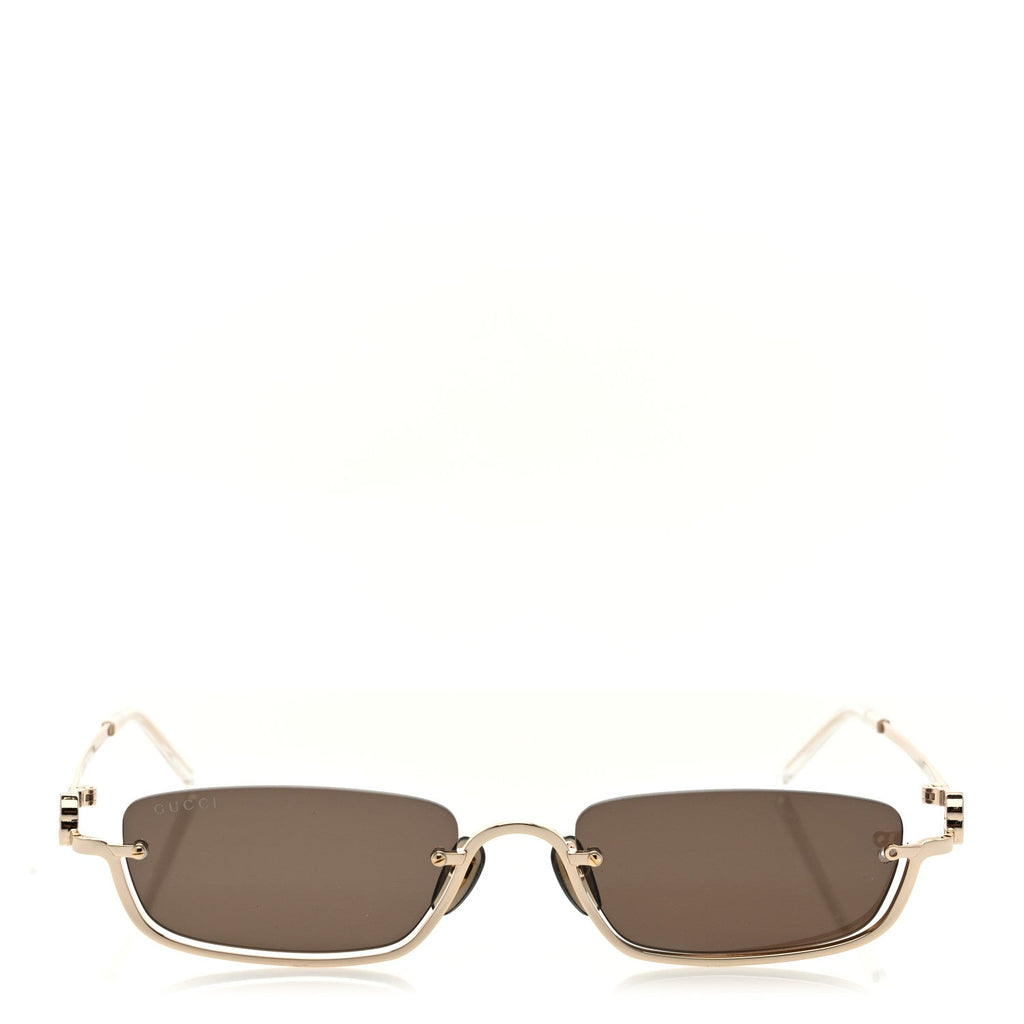 Gucci Metal Rectangular Frame Sunglasses GG1278S Brown Gold
