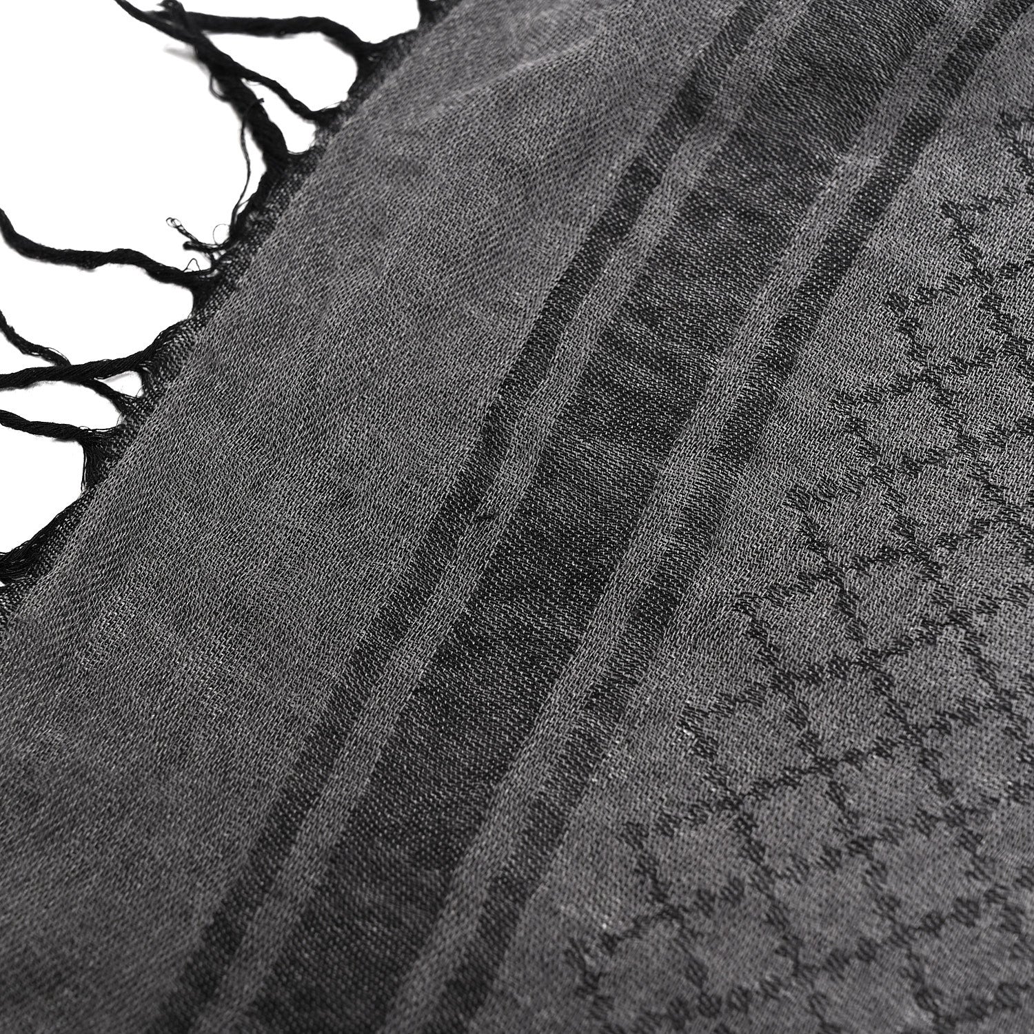 Gucci Wool Silk GG Monogram Diamante Plaid Surviee Shawl Graphite Black