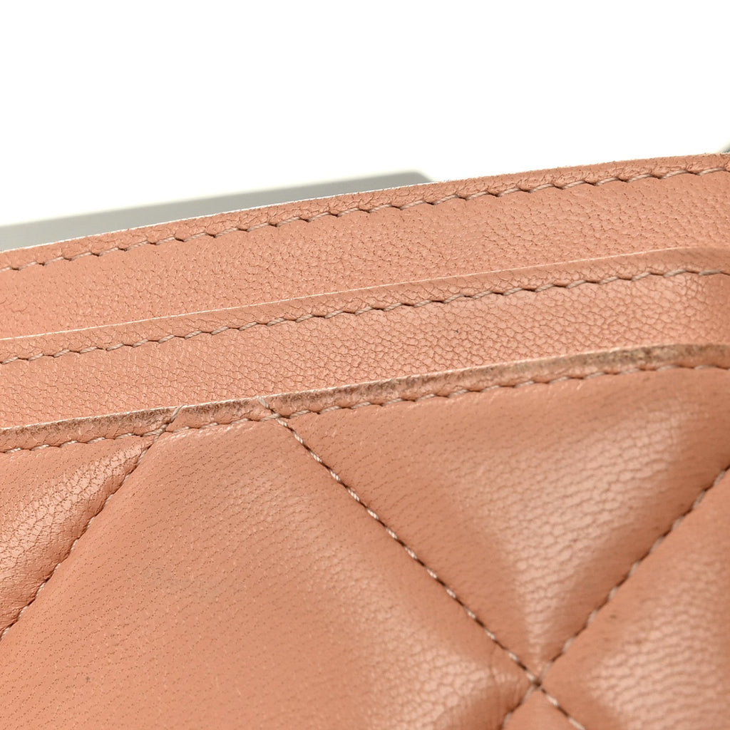 Lambskin Quilted 19 Card Holder Beige