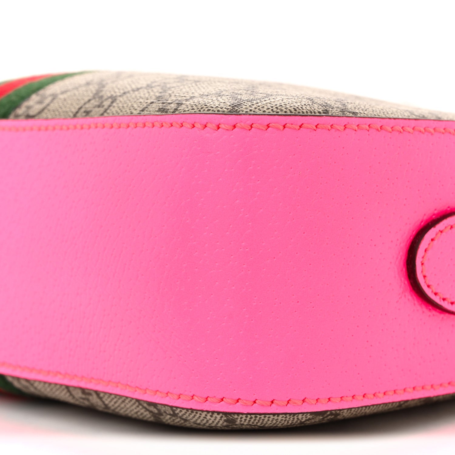 Gucci GG Supreme Monogram Textured Dollar Calfskin Web Ophidia Small Crossbody Bag Beige Ebony Fuchsia