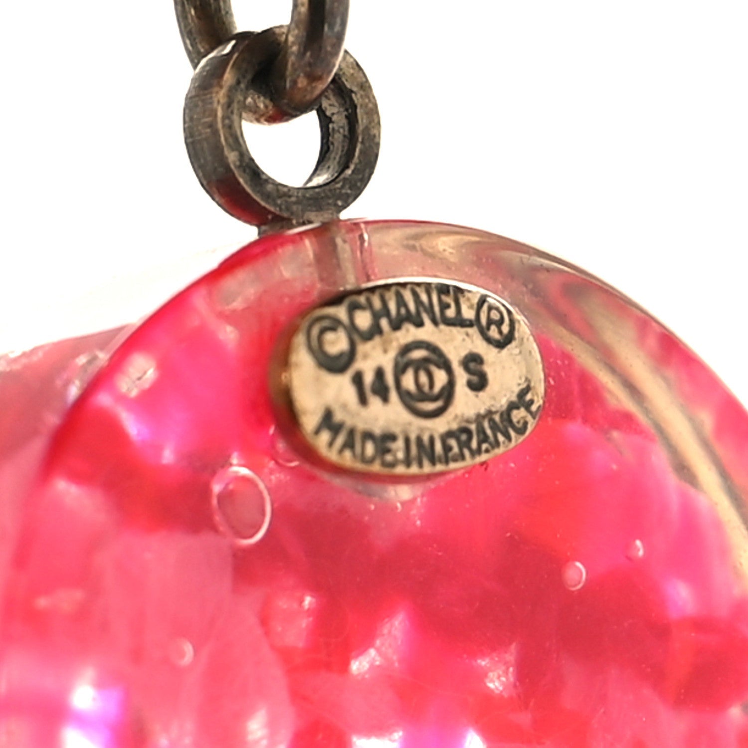 Resin Chain Tweed CC Drop Earrings Pink Gold