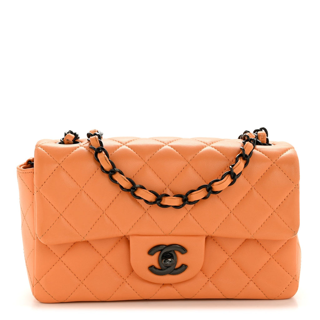 Chanel Lambskin Quilted Mini Rectangular Flap Orange