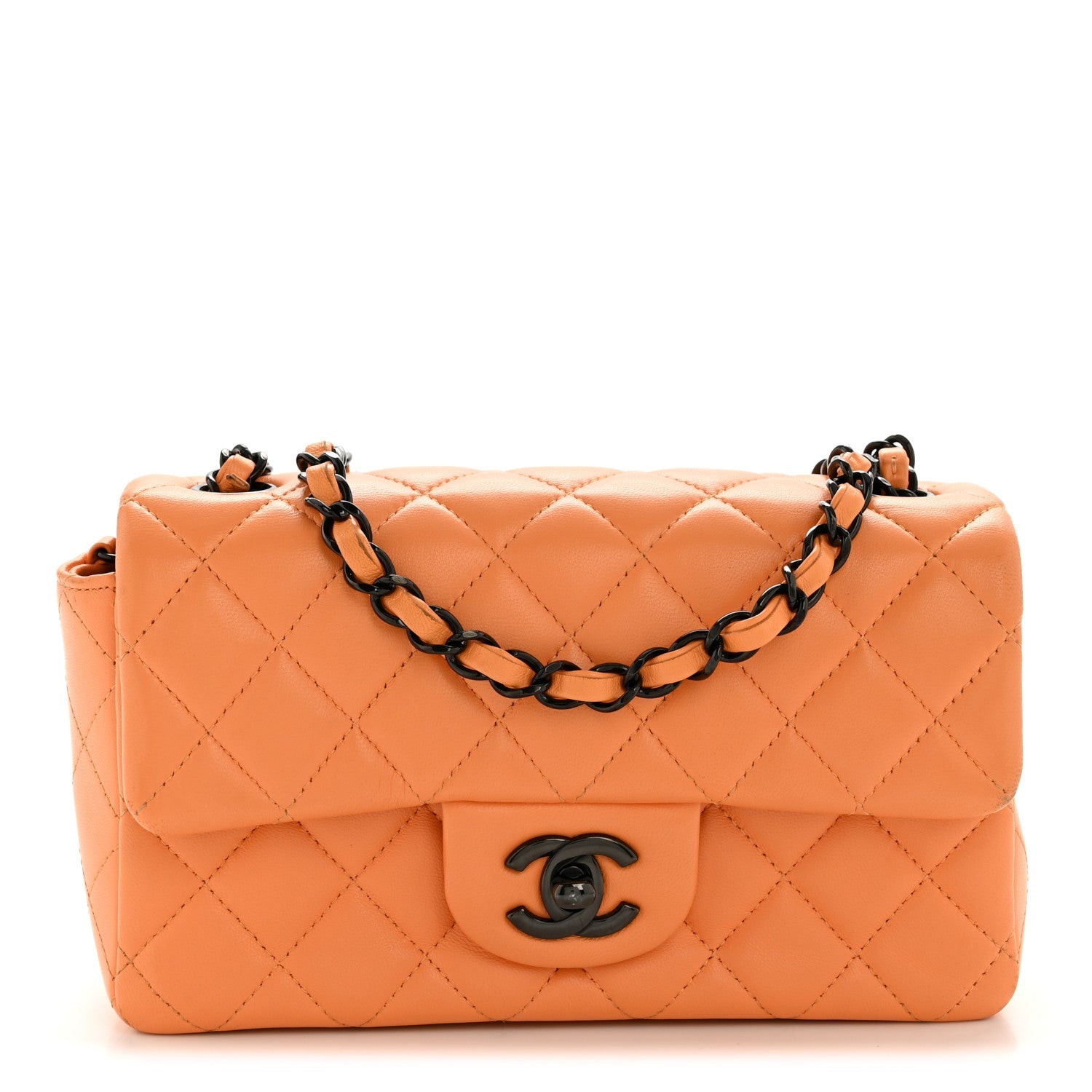 Chanel Lambskin Quilted Mini Rectangular Flap Orange