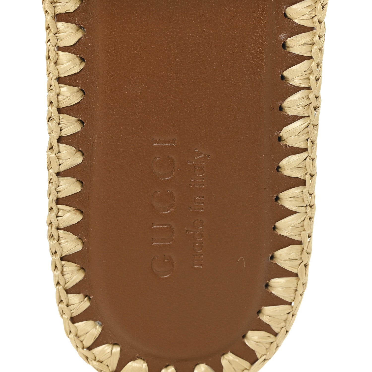 Gucci Raffia Interlocking G Flat Slide Sandals 37.5 Bright Natural Sundial