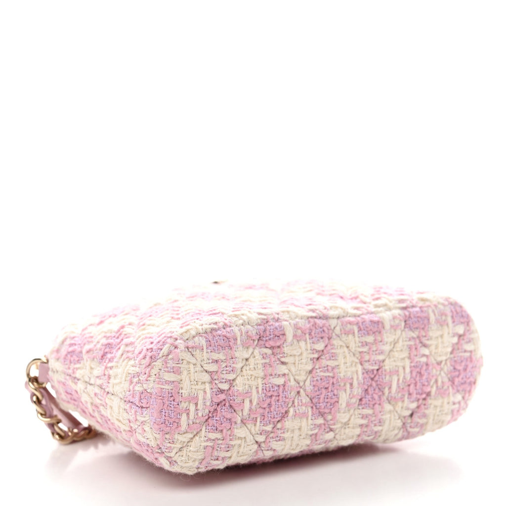 Chanel Tweed Quilted Mini Clutch With Chain Pink