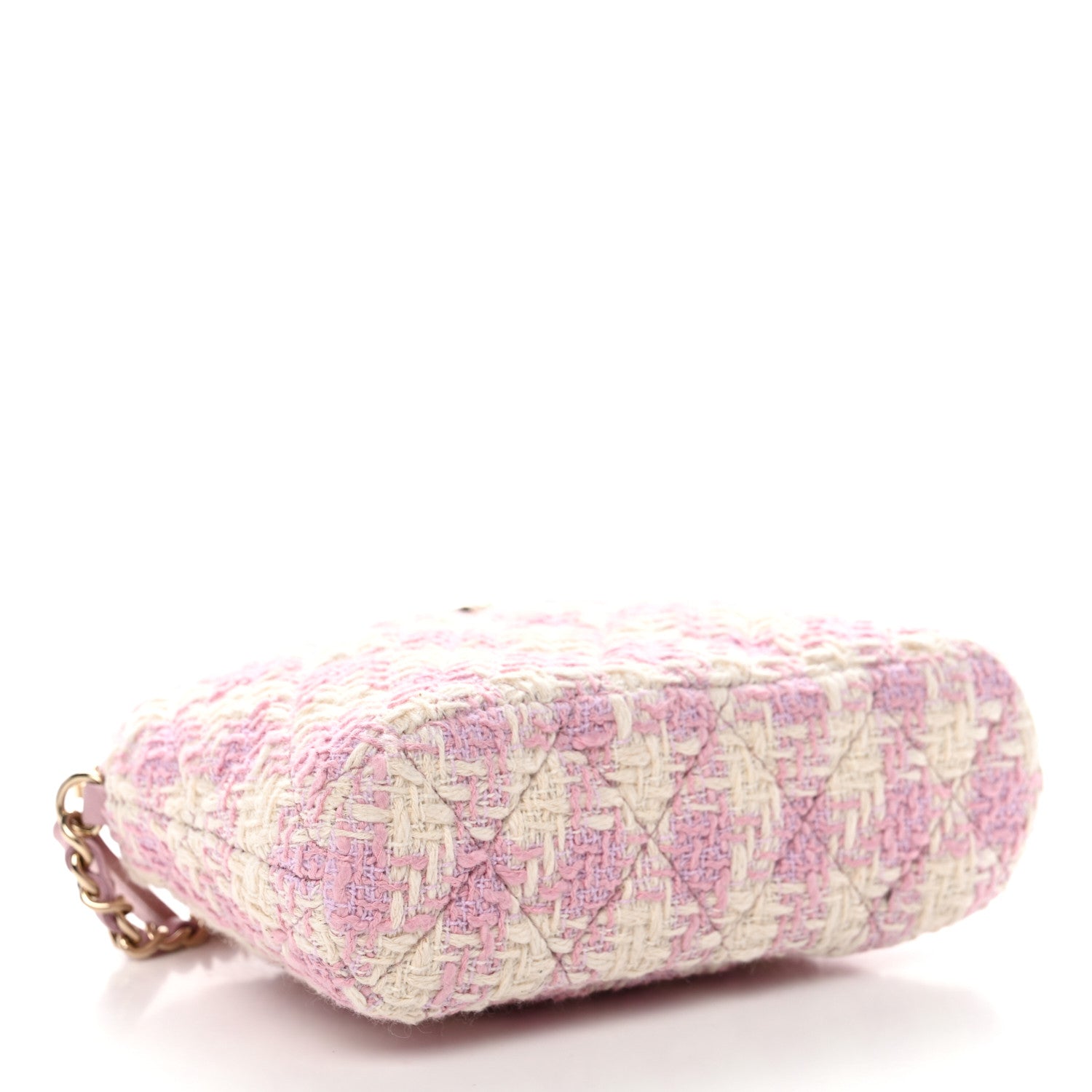 Chanel Tweed Quilted Mini Clutch With Chain Pink
