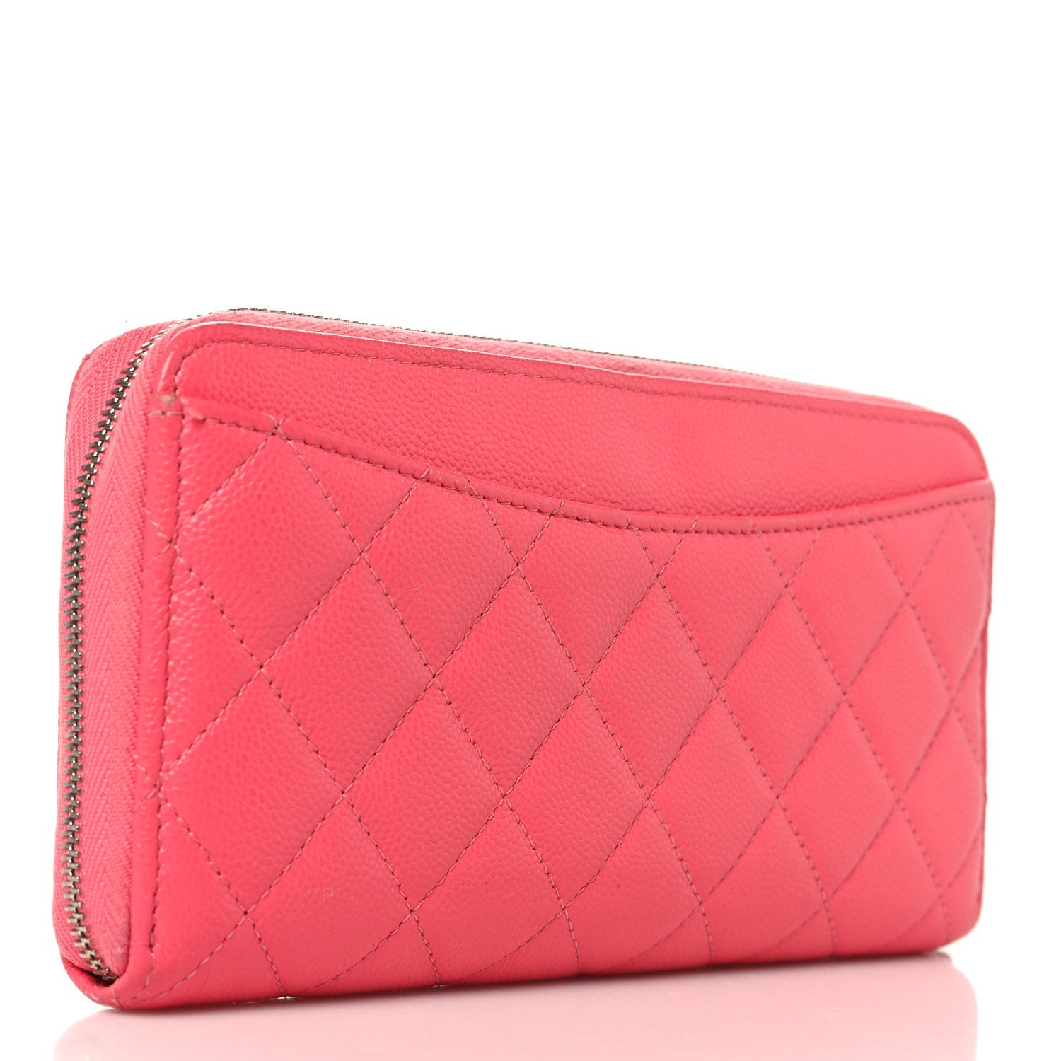 Caviar Quilted Large Gusset Zip Around Wallet Rose