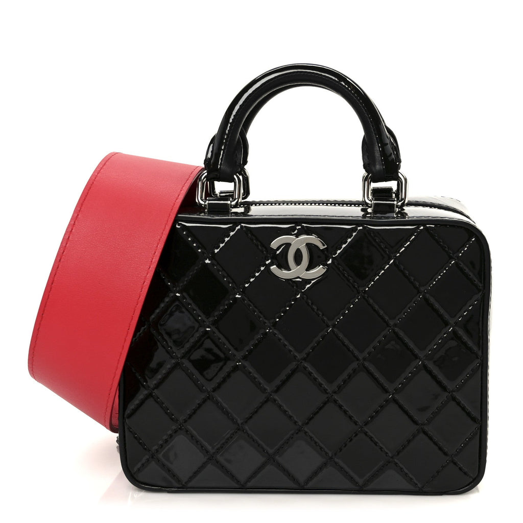 Chanel Patent Quilted Travel Kit Vanity Case Black