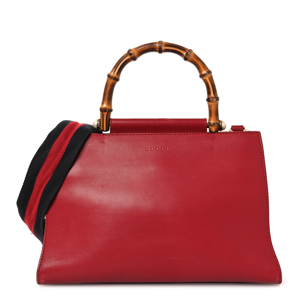 Gucci Nappa Bamboo Web Small Nymphaea Top Handle Bag Hibiscus Red