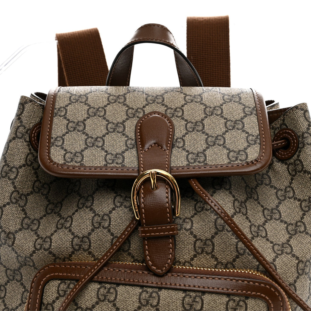 Gucci GG Supreme Monogram Azalea Calfskin Retro Interlocking G Buckle Backpack Beige Ebony Brown Sugar