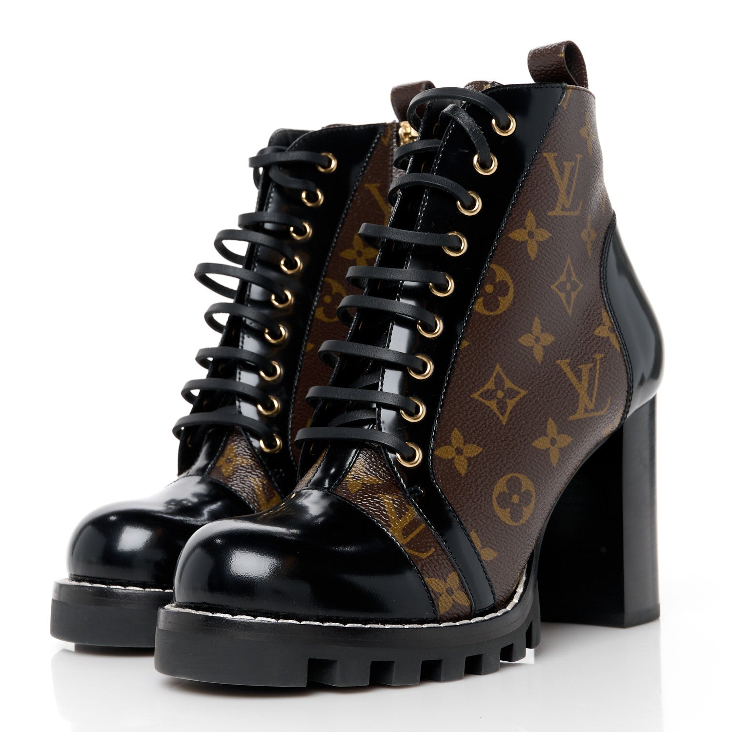 Louis Vuitton Patent Calfskin Monogram Star Trail Ankle Boots 40 Black