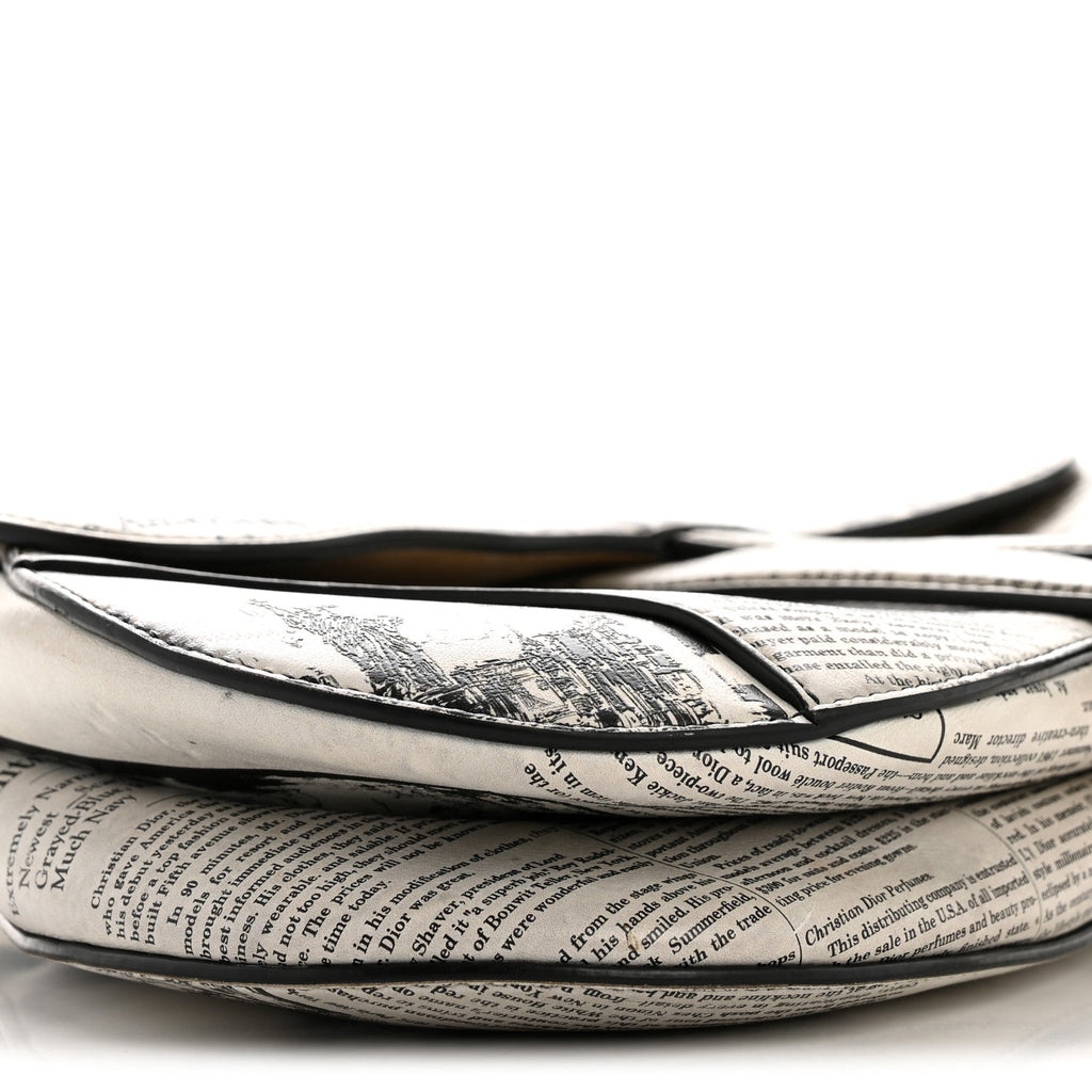 Christian Dior Calfskin Newspaper Printed Saddle Bag Black White