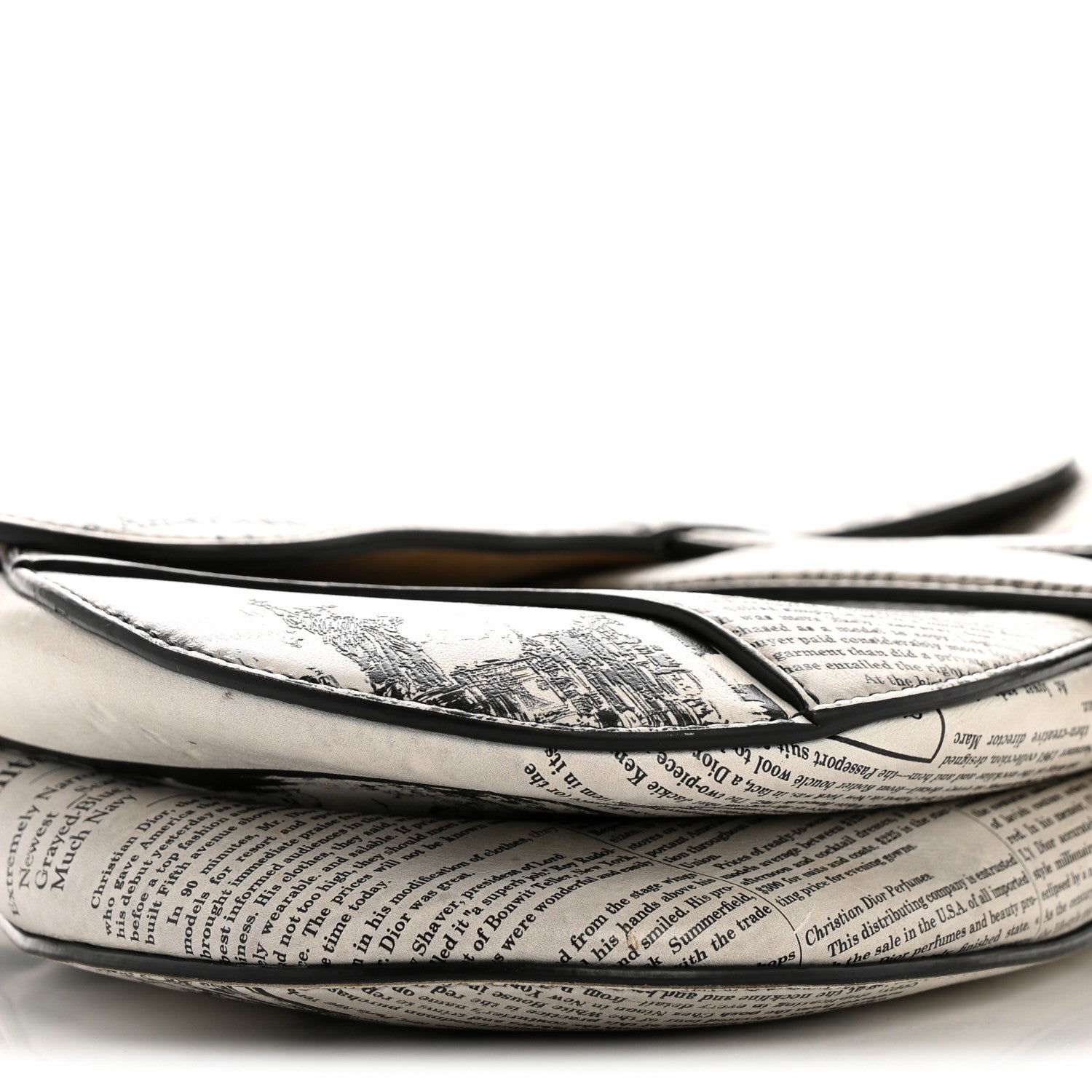 Christian Dior Calfskin Newspaper Printed Saddle Bag Black White