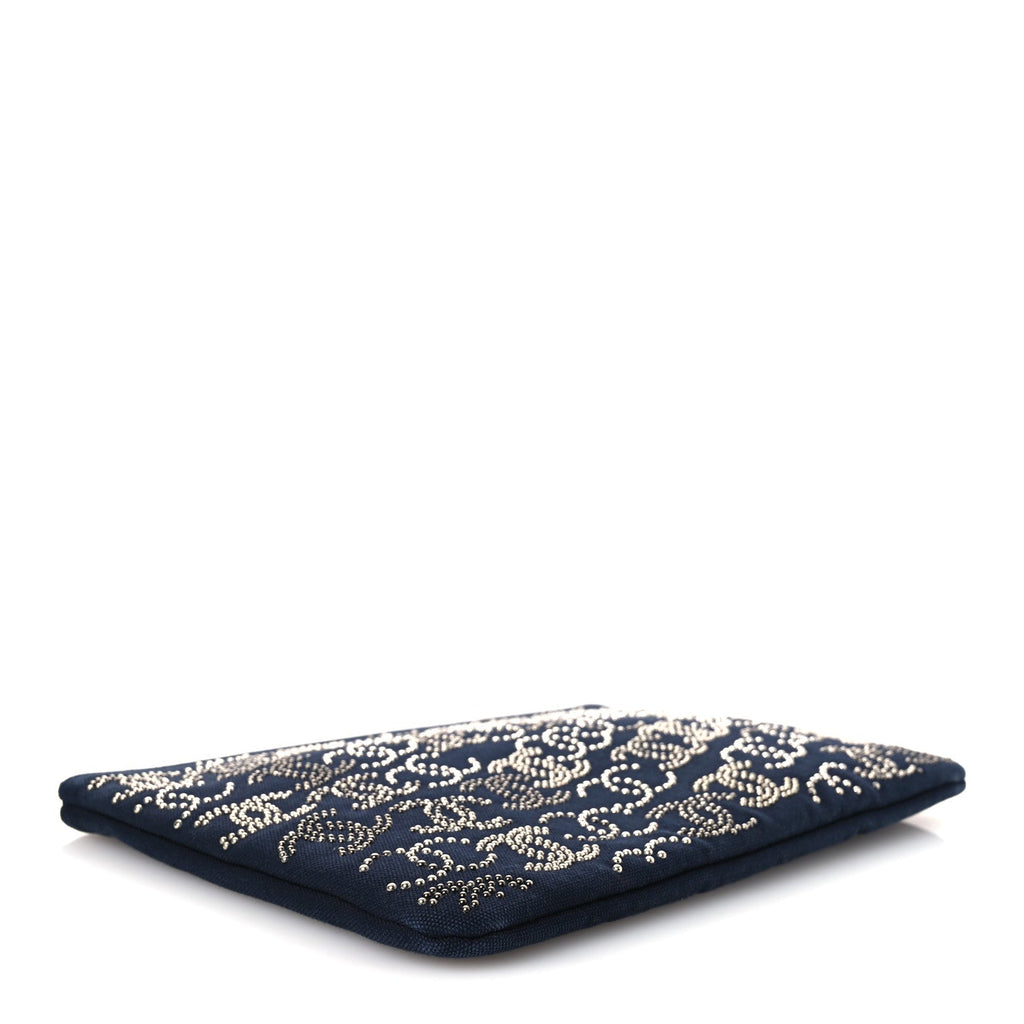 Canvas Studded CC Medium Cosmetic Pouch Navy