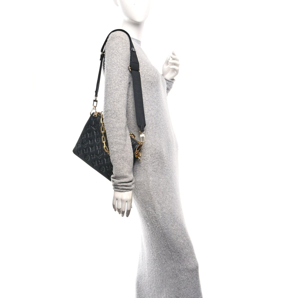 Louis Vuitton Lambskin Embossed Monogram Coussin PM Black