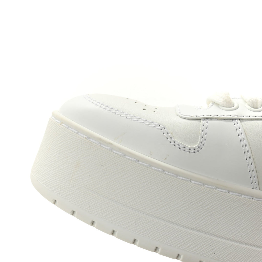 Prada Vitello Rois Triangle Womens Downtown Platform Low Top Sneakers 37 White