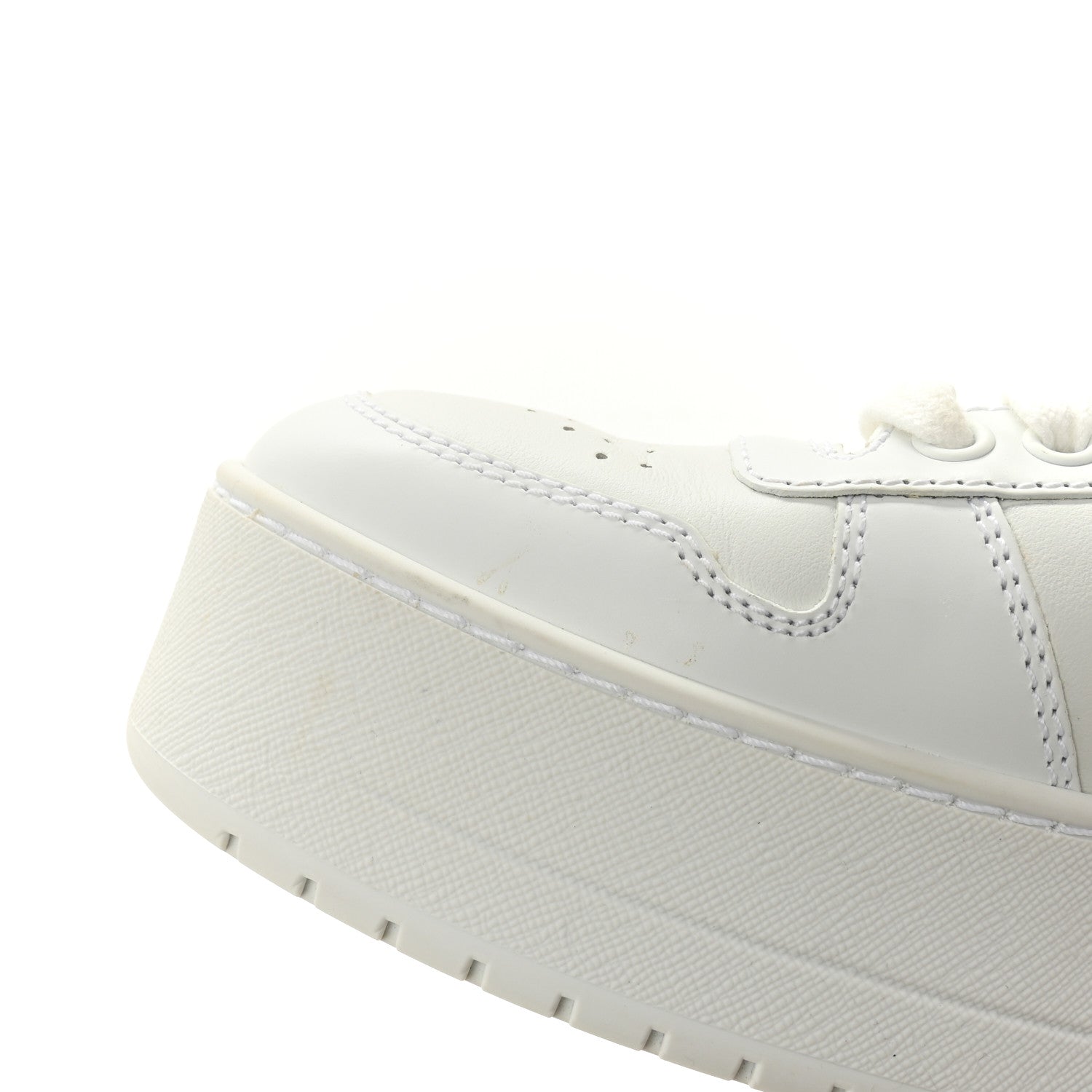Prada Vitello Rois Triangle Womens Downtown Platform Low Top Sneakers 37 White