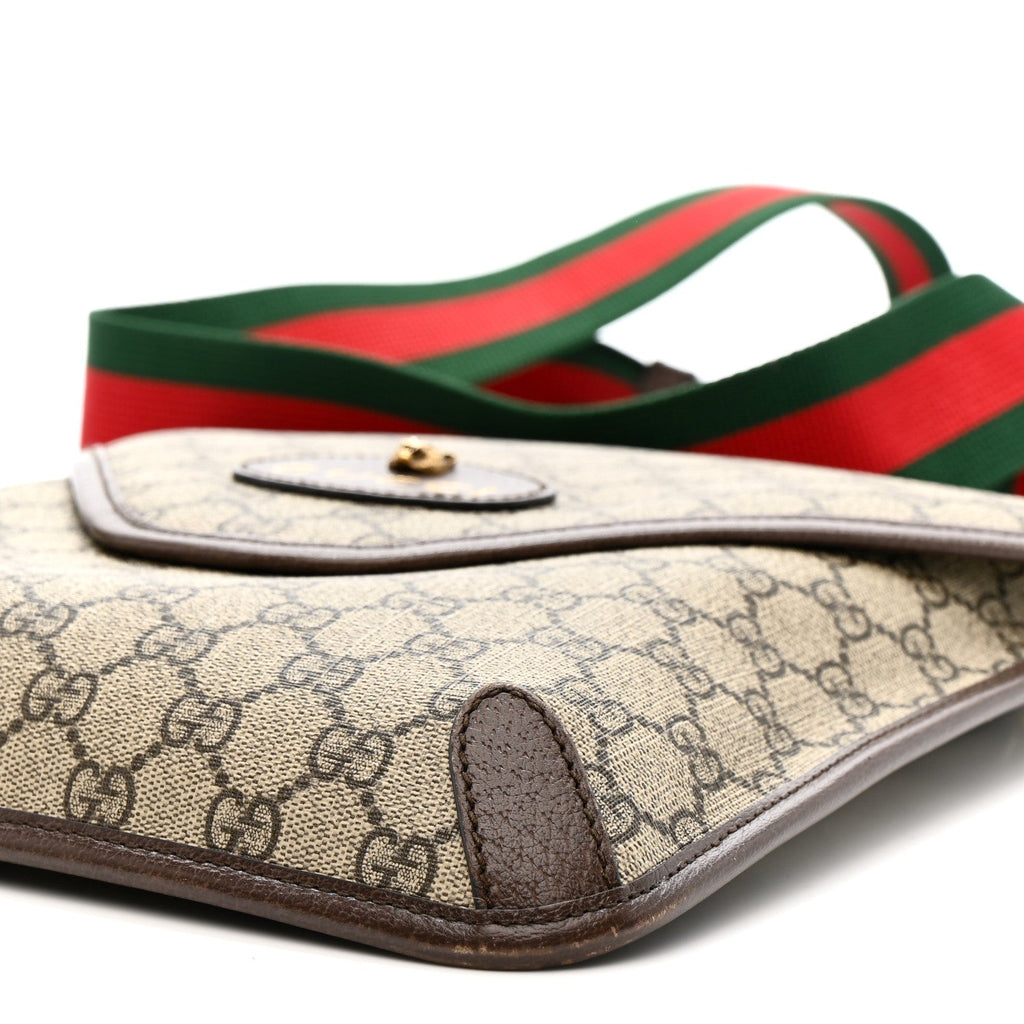 Gucci GG Supreme Monogram Web Medium Neo Vintage Flap Messenger Bag Beige New Acero