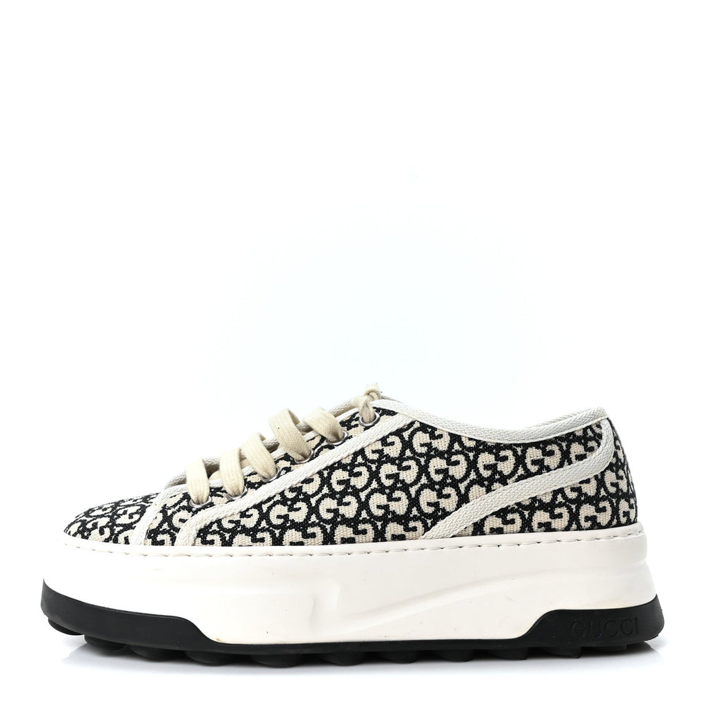 Gucci GG Monogram Jacquard Womens 1977 Tennis Platform 52mm Sneakers 36.5 Black Mystic White