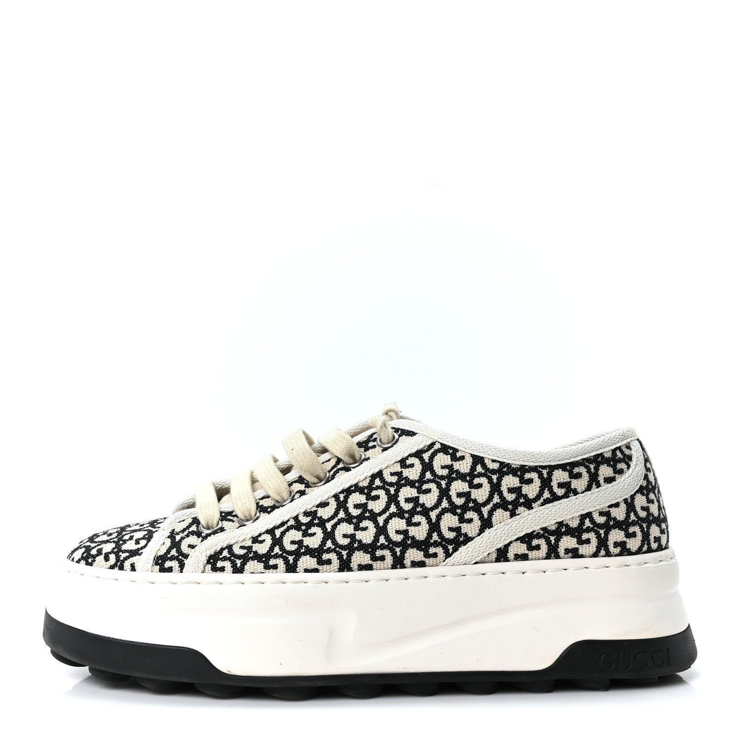 Gucci GG Monogram Jacquard Womens 1977 Tennis Platform 52mm Sneakers 36.5 Black Mystic White