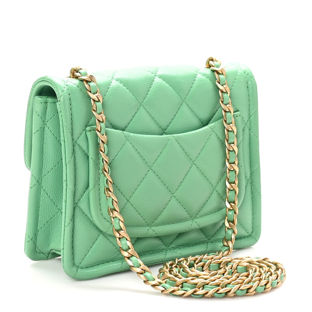 Chanel Caviar Quilted Mini Sweet Classic Flap Green