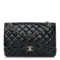 Chanel Patent Quilted Jumbo Double Flap Dark Blue