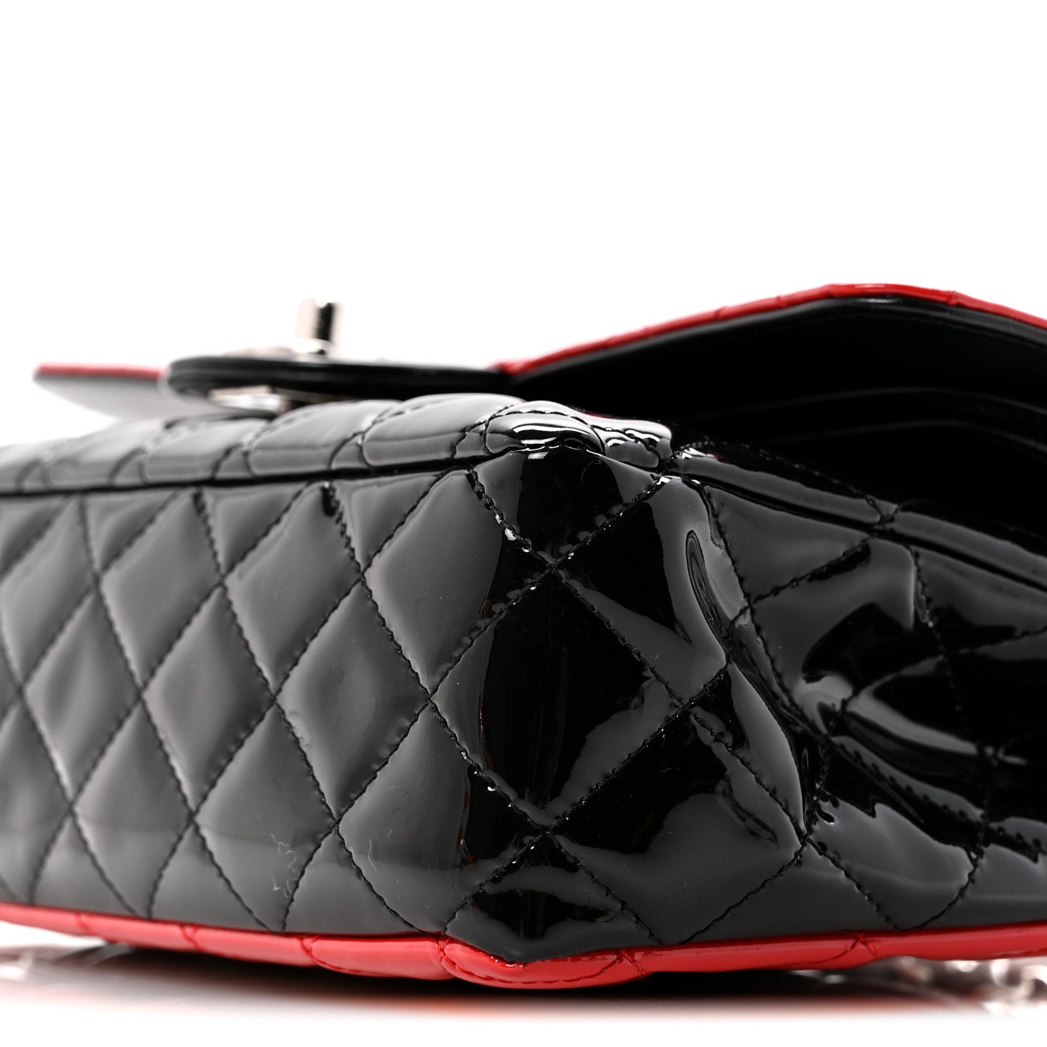 Chanel Patent Calfskin Quilted Bi-Color Medium Double Flap Black Red