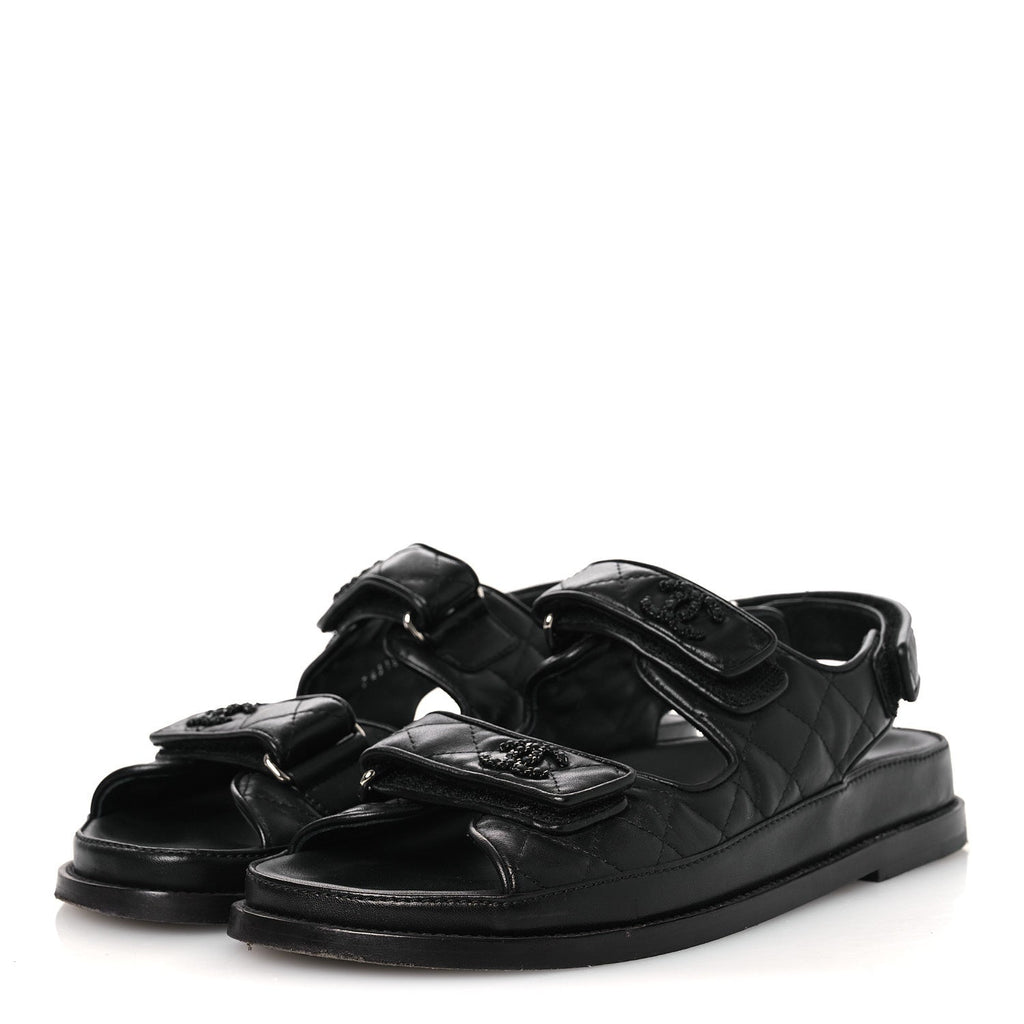 Lambskin Velcro Dad Sandals 39 Black