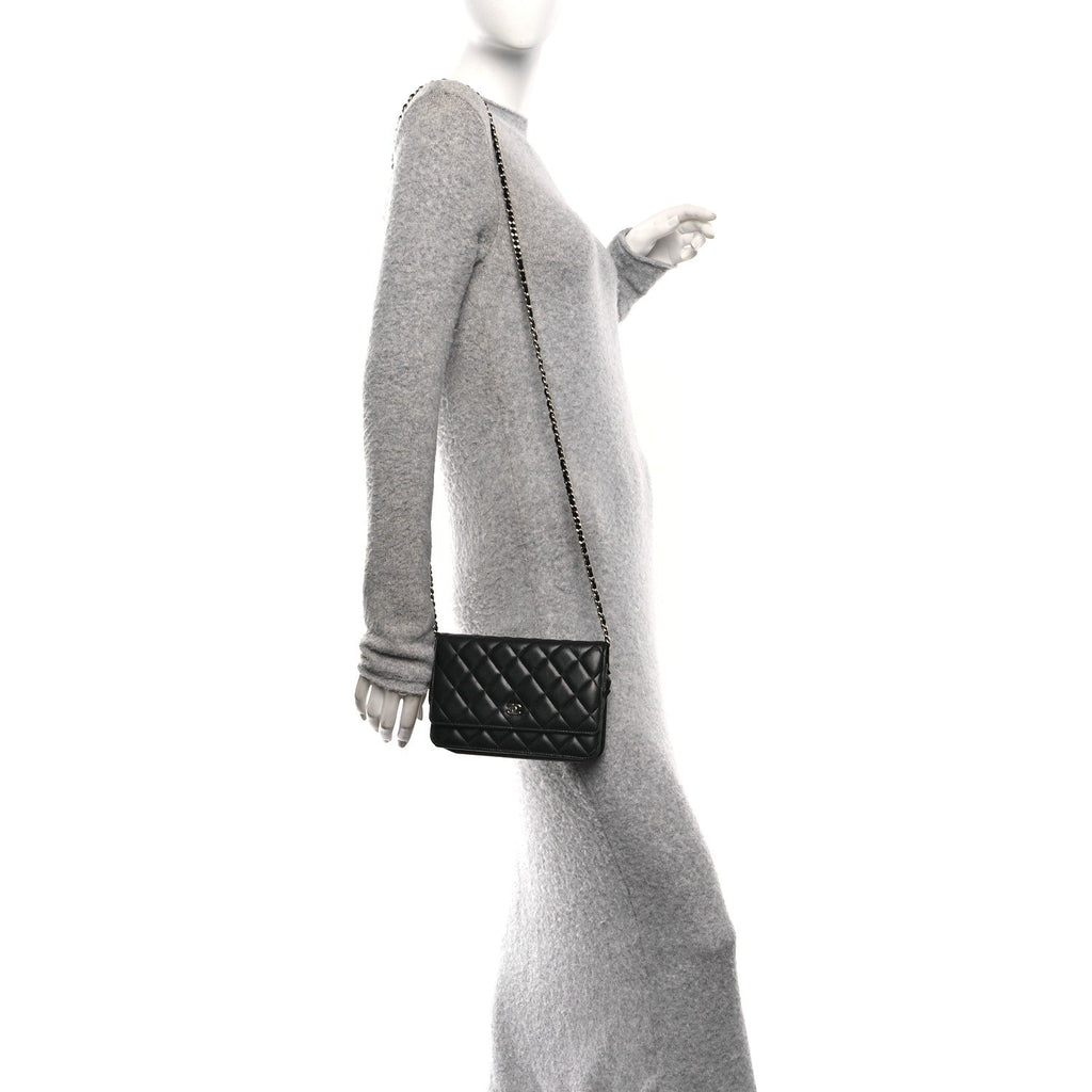 Chanel Lambskin Quilted Wallet On Chain WOC Black