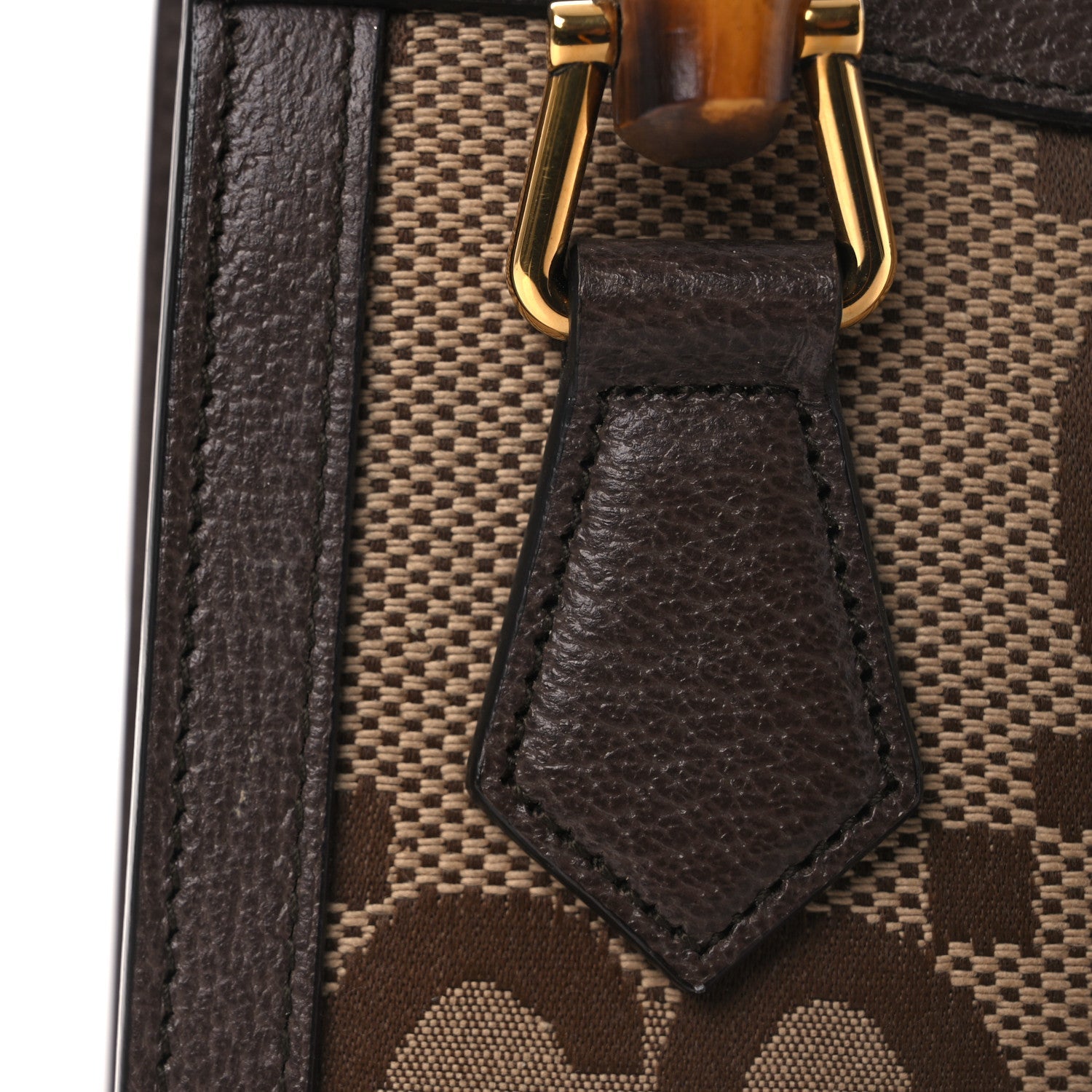 Gucci Monogram Jumbo GG Textured Dollar Calfskin Mini Diana Tote Bag Camel Ebony New Acero