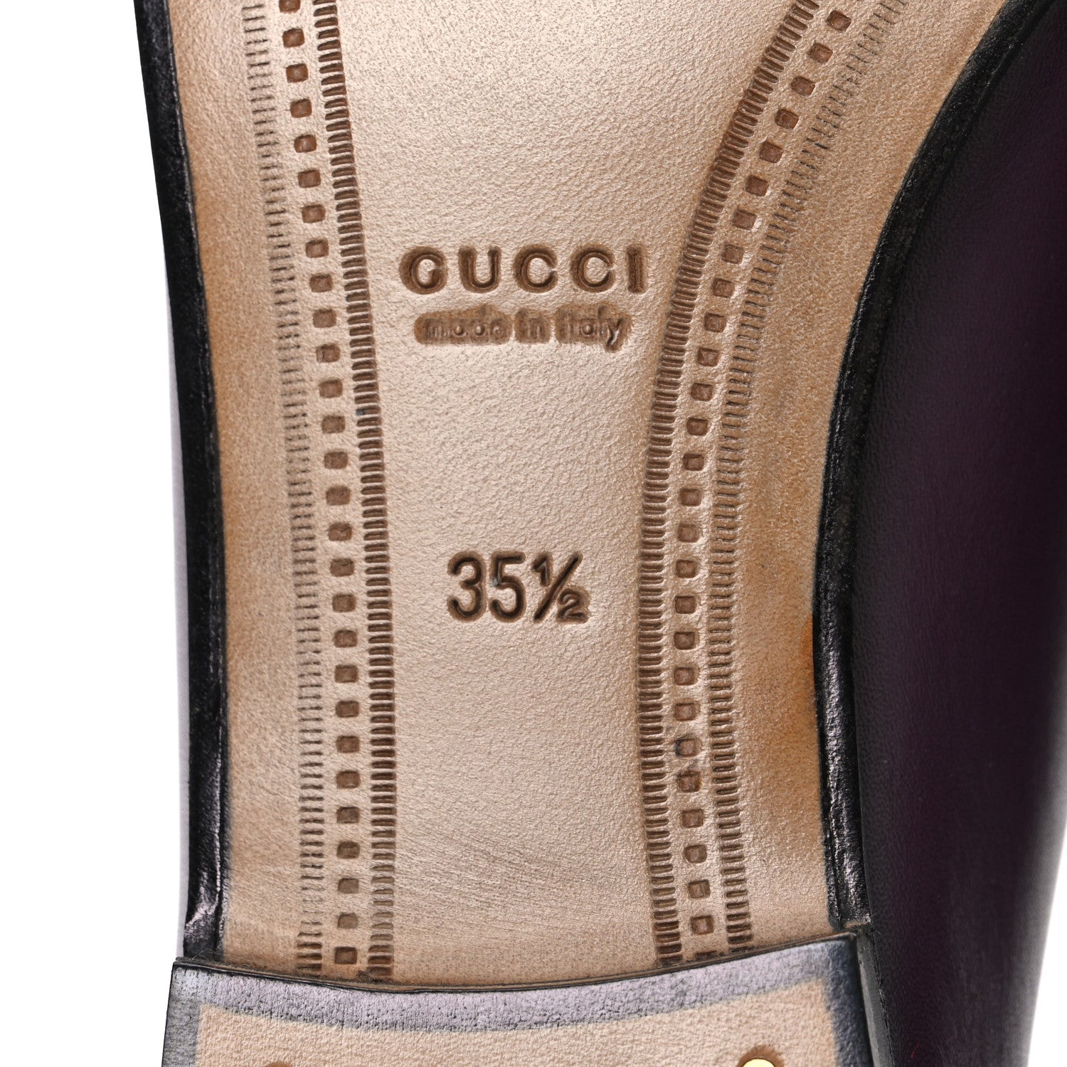 Gucci Real Betis Glamour Calfskin Womens Jordaan Horsebit Loafers 35.5 Shiny Vineyard