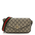 Gucci GG Supreme Monogram Textured Dollar Calfskin Web Mini Ophidia Envelope Shoulder Bag Beige Ebony New Acero