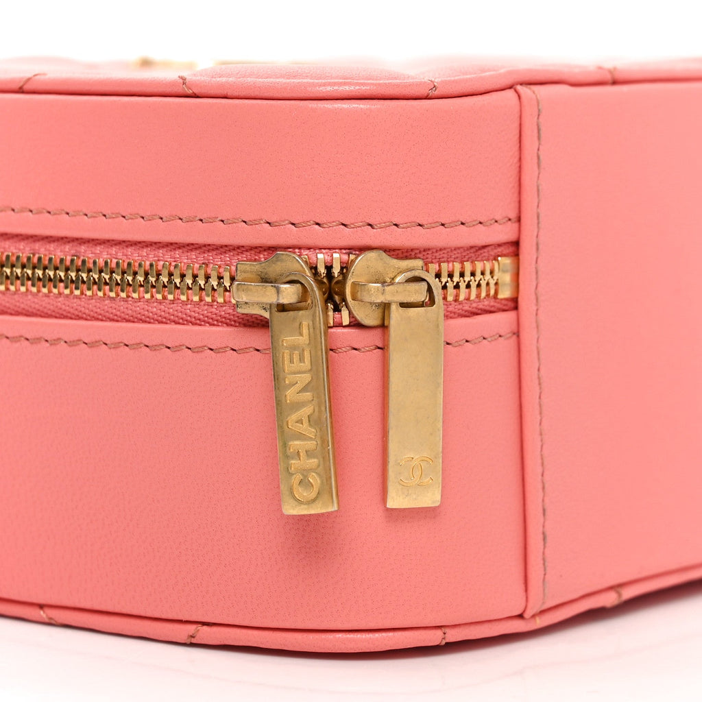 Chanel Lambskin Quilted Top Handle Small Vanity Case Pink