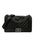Chanel Lambskin Chevron Quilted Medium Boy Flap Black