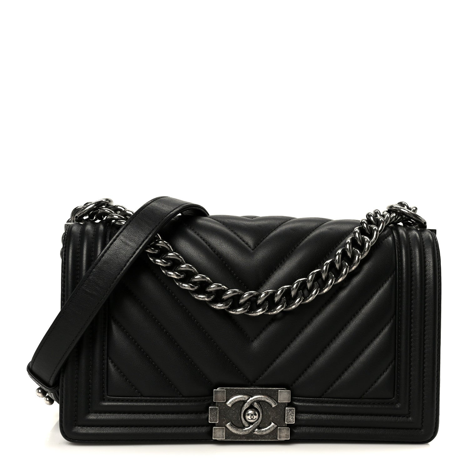 Chanel Lambskin Chevron Quilted Medium Boy Flap Black