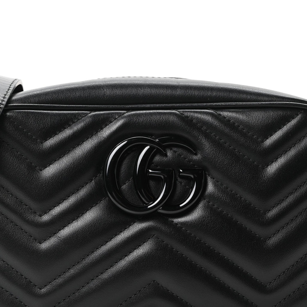 Gucci Calfskin Matelasse Monochrome Small GG Marmont Chain Shoulder Bag Black