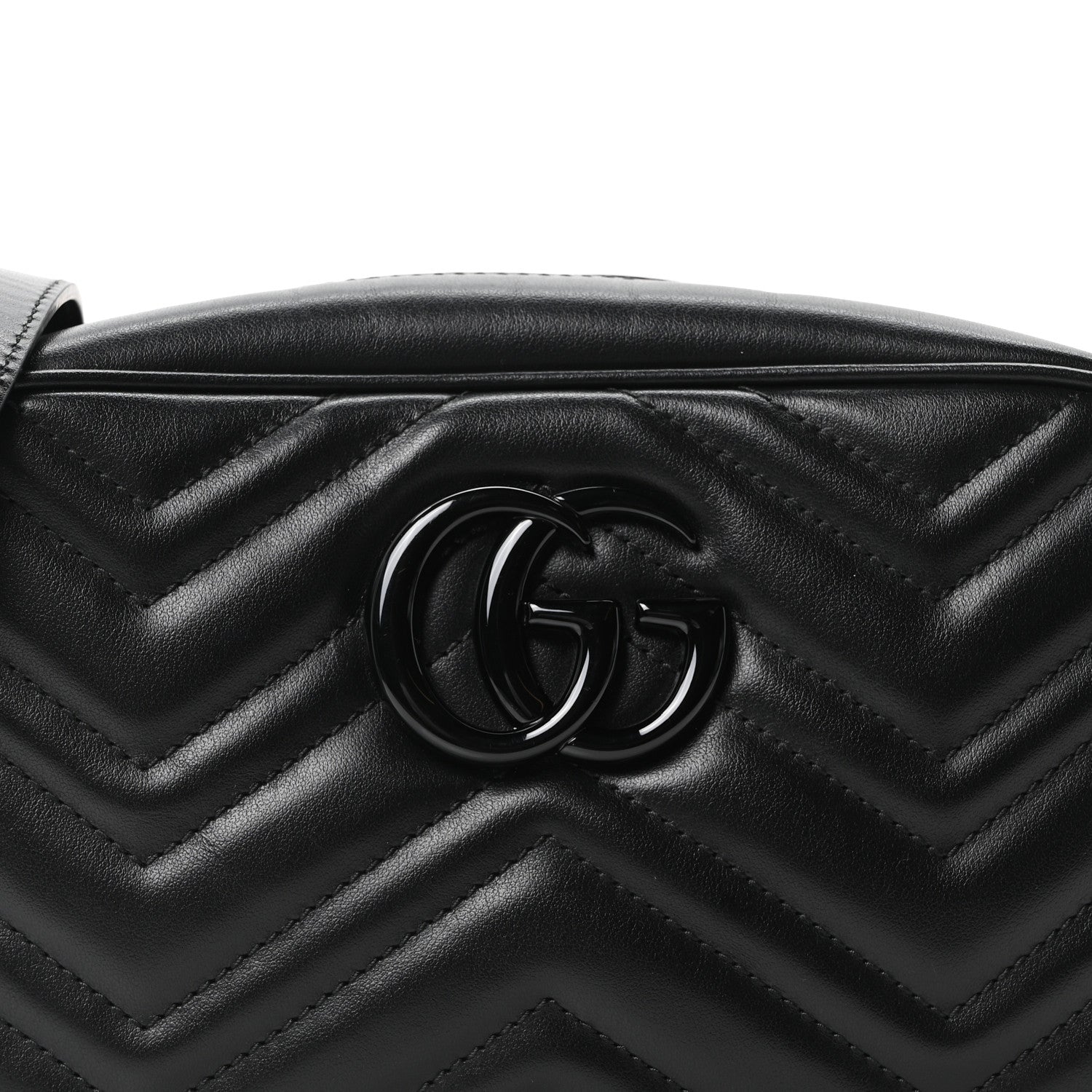 Gucci Calfskin Matelasse Monochrome Small GG Marmont Chain Shoulder Bag Black