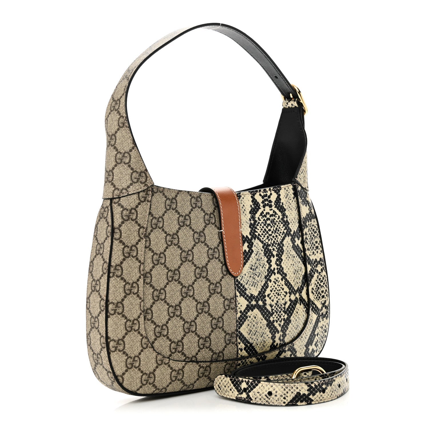 Gucci GG Supreme Monogram Snakeskin Small Jackie 1961 Hobo Beige Ebony
