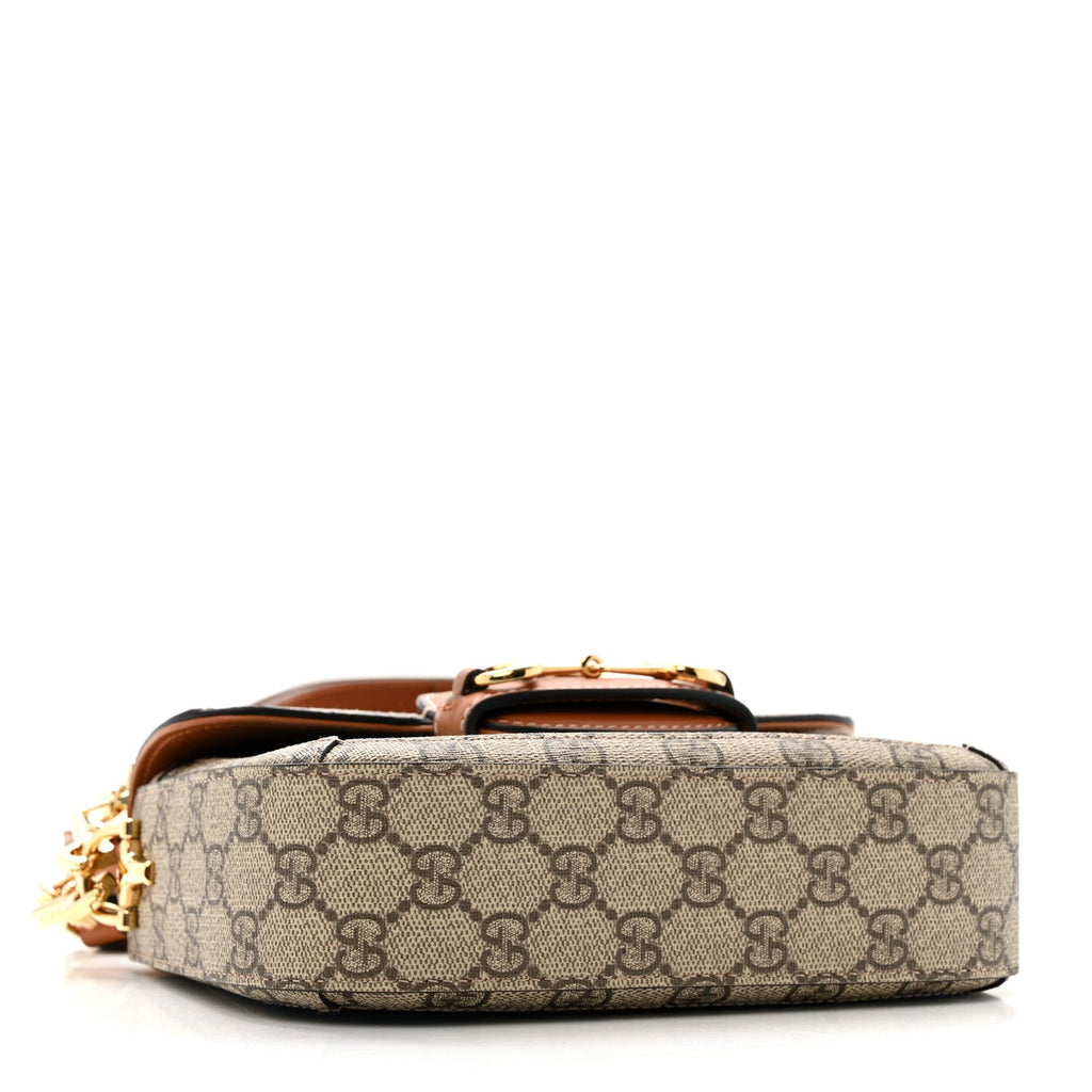 Gucci X DANS LE VERT Textured Dollar Calfskin GG Supreme Monogram Web Mini Horsebit 1955 Shoulder Bag Dusty Azure Beige Ebony