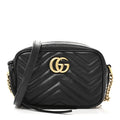 Gucci Calfskin Matelasse Mini GG Marmont Chain Shoulder Bag Black