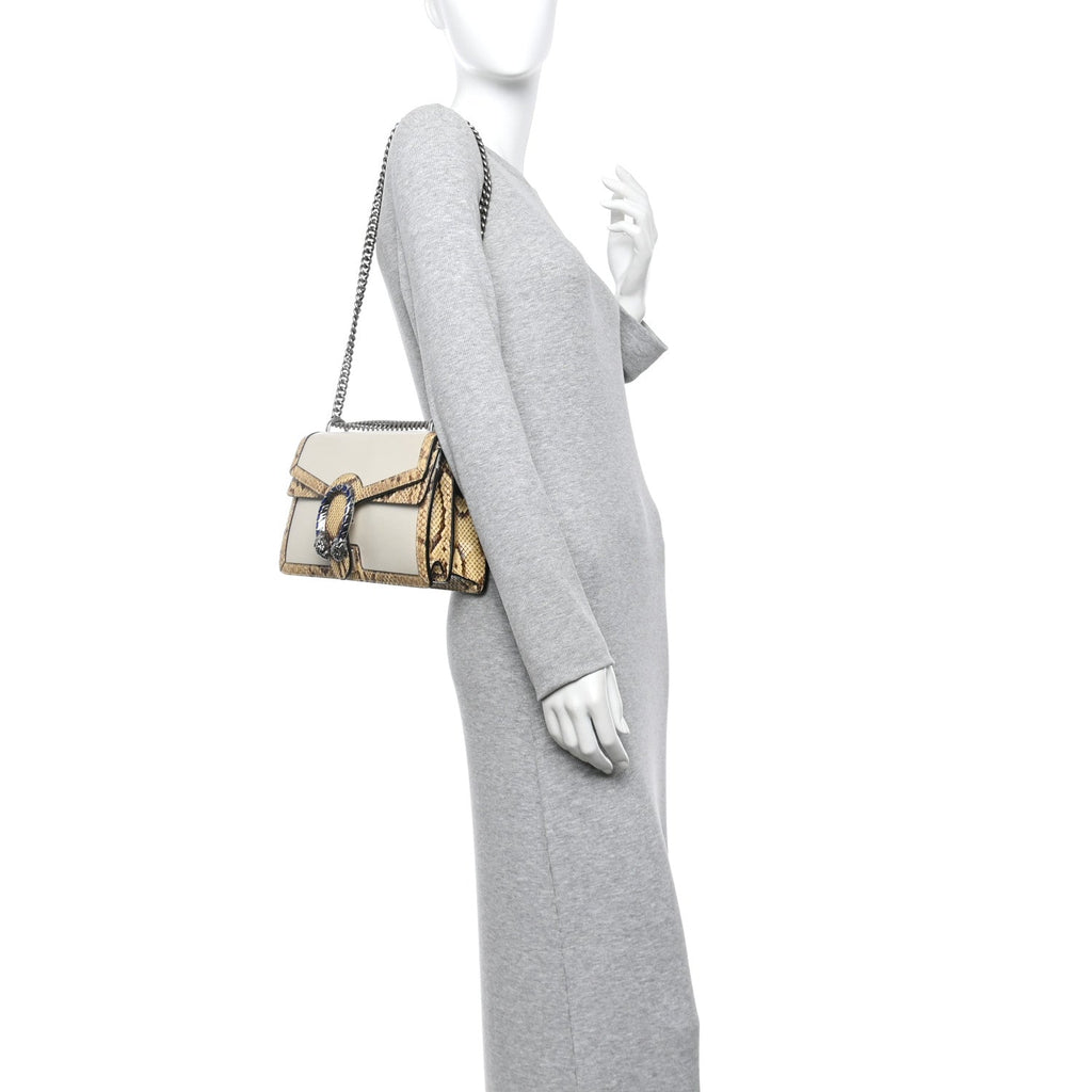 Gucci Calfskin Snakeskin Enamel Small Dionysus Shoulder Bag White Beige Electric Blue