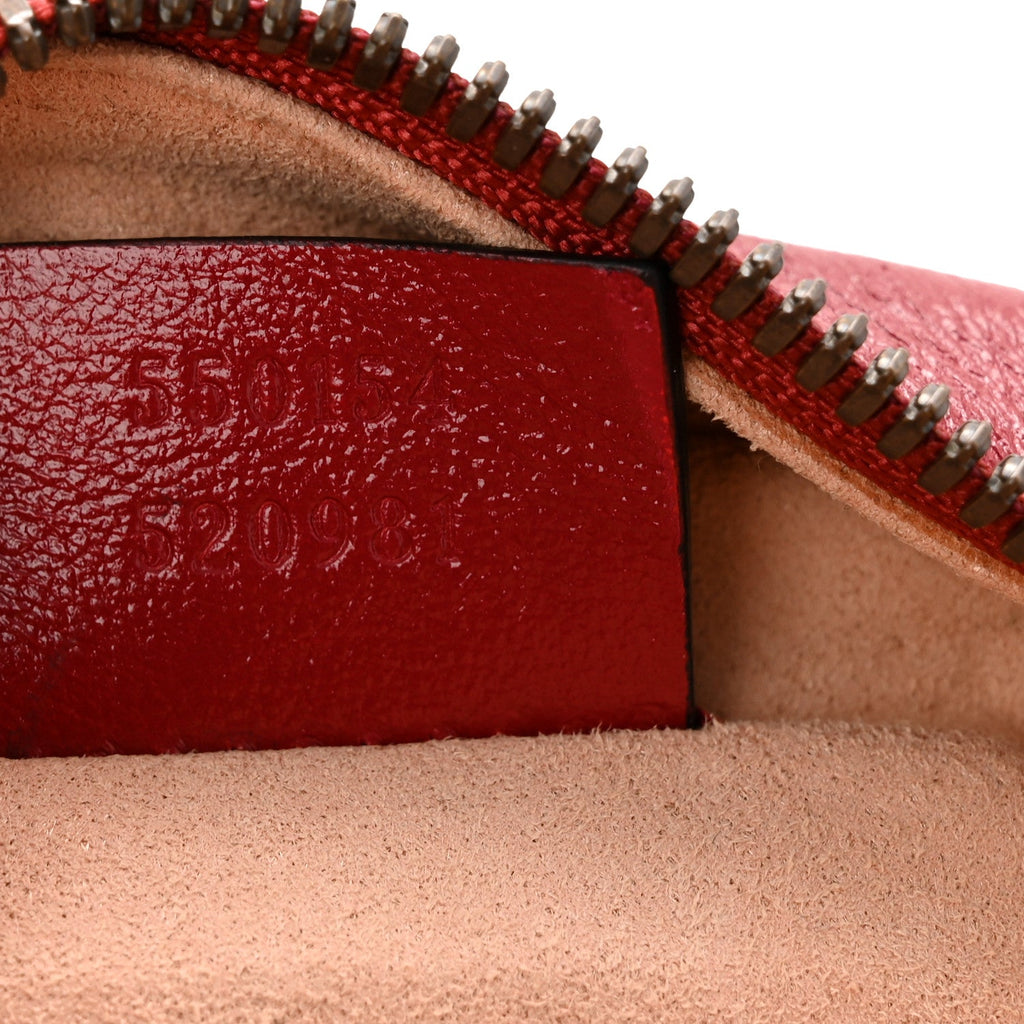 Gucci Glazed Calfskin Matelasse Heart Mini GG Marmont Round Shoulder Bag Romantic Cerise