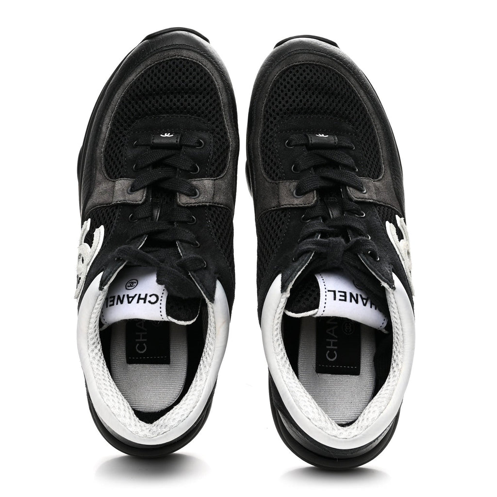 Mesh Suede Grained Calfskin Womens CC Sneakers 36 Black White