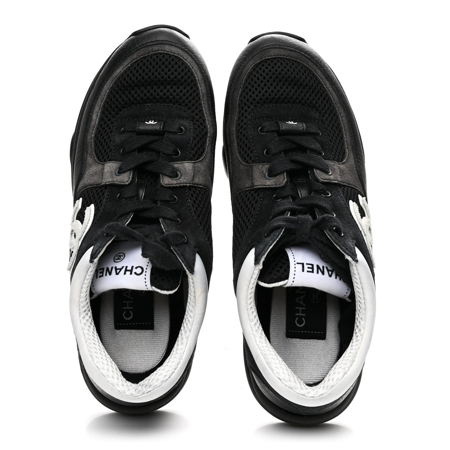 Mesh Suede Grained Calfskin Womens CC Sneakers 36 Black White