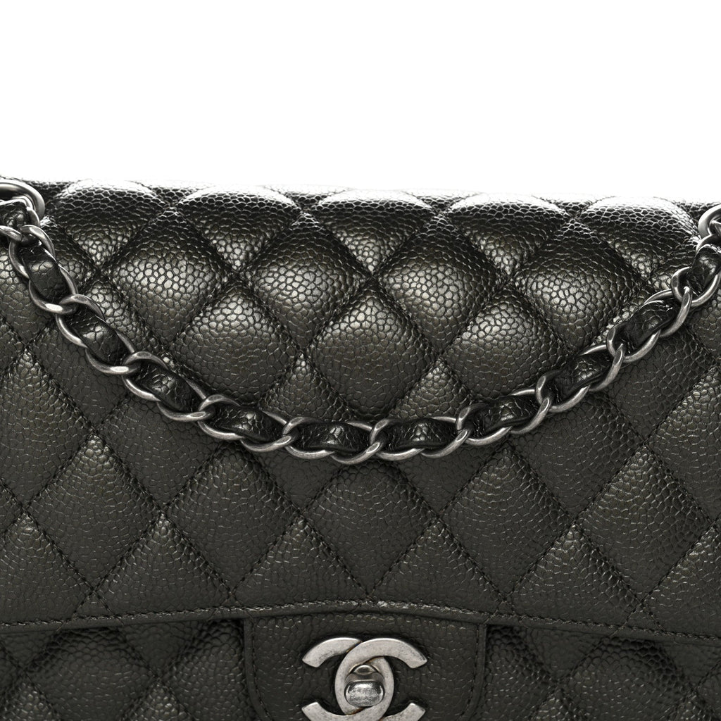 Chanel Metallic Caviar Quilted Medium Double Flap Dark Charcoal