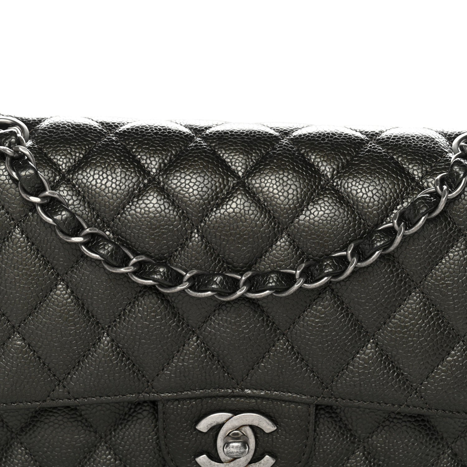 Chanel Metallic Caviar Quilted Medium Double Flap Dark Charcoal