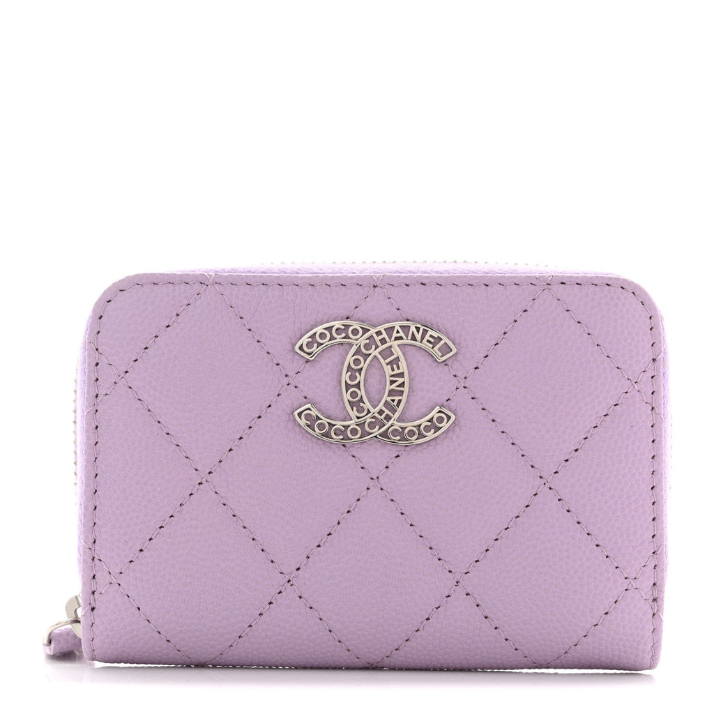 Caviar Quilted CC Logo Zip Coin Purse Purple