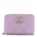 Caviar Quilted CC Logo Zip Coin Purse Purple